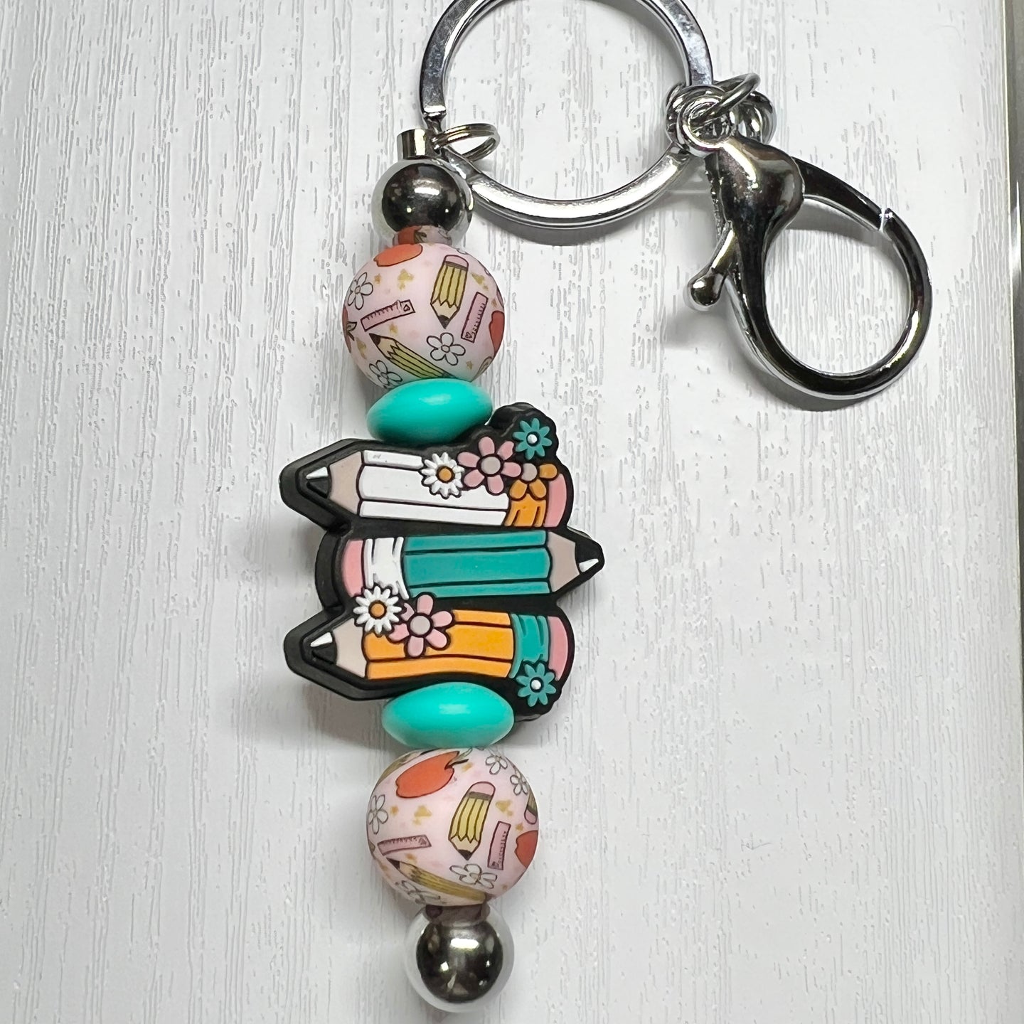 Floral Pencil Silver Keychain Bar